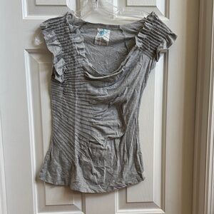 Gray Women's Ruffle Sleeve Tee - Lightweight Casual Top